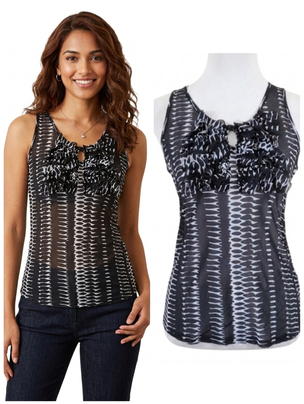 The Limited ruffled sleeveless Blouse Black and White Top Women's size small